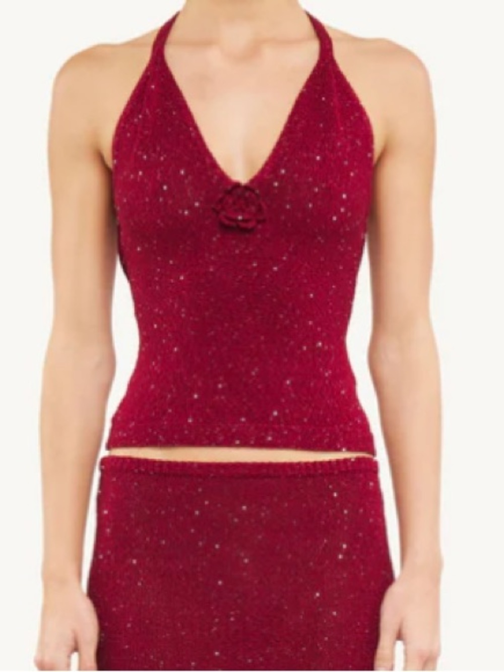 Asta Resort Daphne Halter Top NWT Wine Sequin